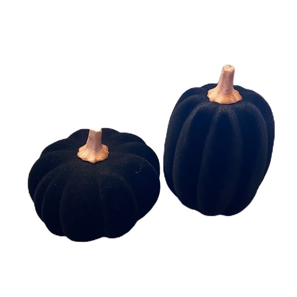 way to celebrate Other - Flocked Pumpkin Set Black 18” Tall Halloween Decor NEW